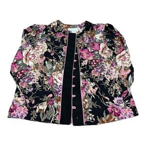 Meryl Fashions LTD Size 16 Floral Blazer Jacket Cotton Blend Long Sleeve Vintage
